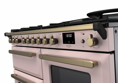 Rangemaster ESDLO110DFPPPK/AB1 Estel Deluxe 110cm Dual Fuel Pale Pink/Antique Brass