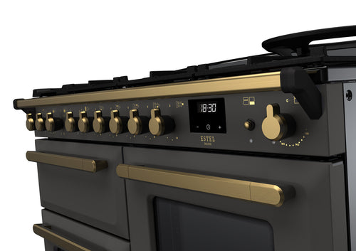 Rangemaster ESDLO110DFPSLT/AB1 Estel Deluxe 110cm Dual Fuel Slate/Antique Brass