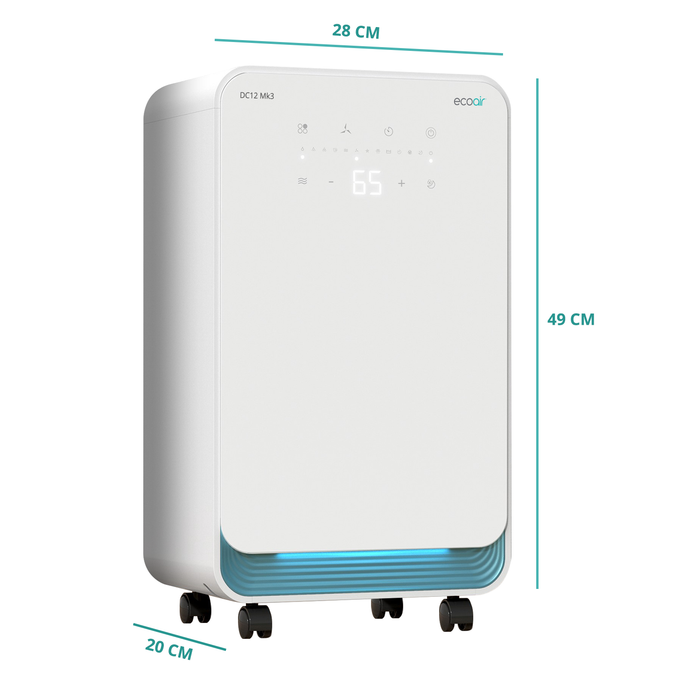 EcoAir DC12 MK3 - White 12L Dehumidifier - Digital Display - 2L Tank