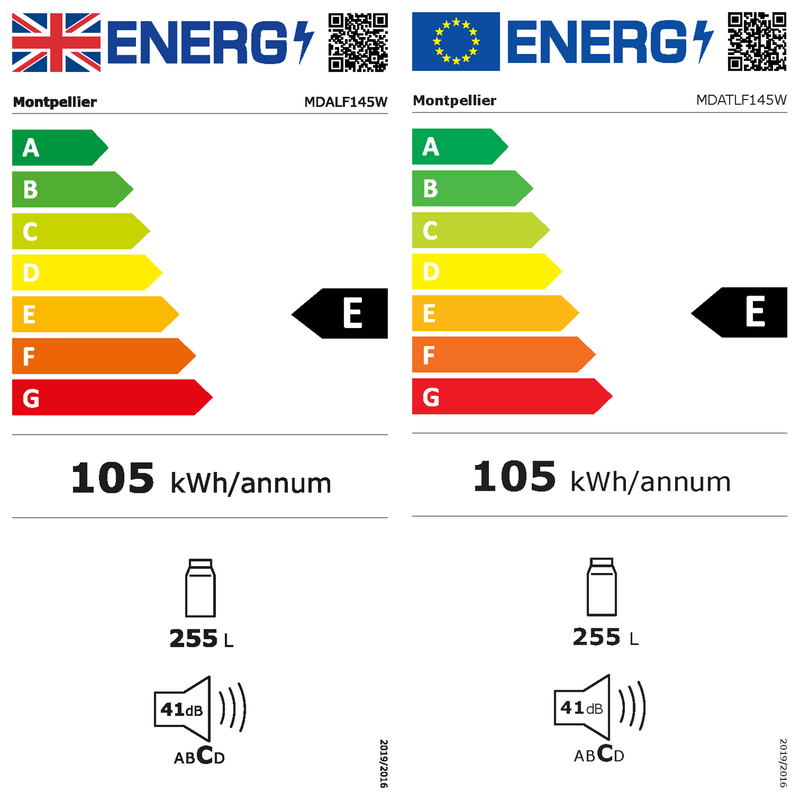 Montpellier MDATLF145W - White Tall Larder Fridge - 255L - E Energy Rating