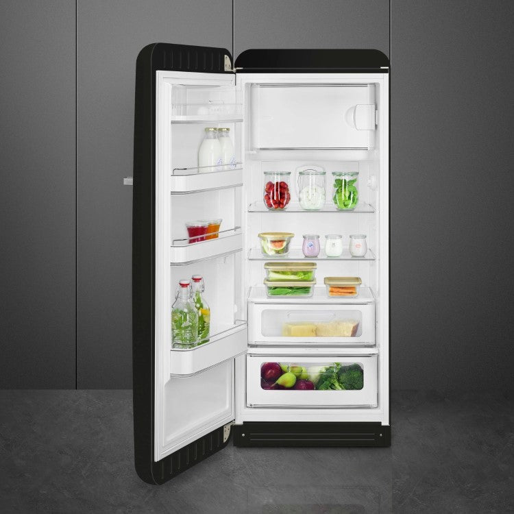 Smeg FAB28LBL6UK - Black Retro Refrigerator - 270L Capacity - Left Hinged - C Energy Rating