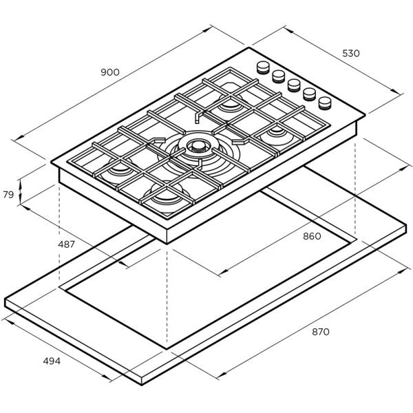 Fisher & Paykel CG905DWLPFCX3 - Stainless Steel 90cm Gas Hob - 5 Burners with Wok