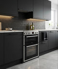Teknix TKED64INDX - Stainless Steel 60cm Induction Double Oven Electric Cooker - 4 Zones, 99L Capacity, A Energy