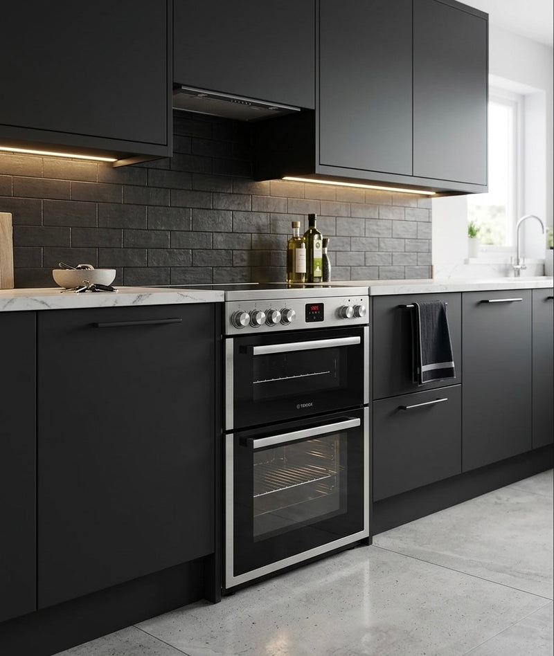 Teknix TKED64INDX - Stainless Steel 60cm Induction Double Oven Electric Cooker - 4 Zones, 99L Capacity, A Energy