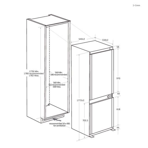Hoover WCKBQL3518EVK - White Integrated Fridge Freezer - 268L - E Energy