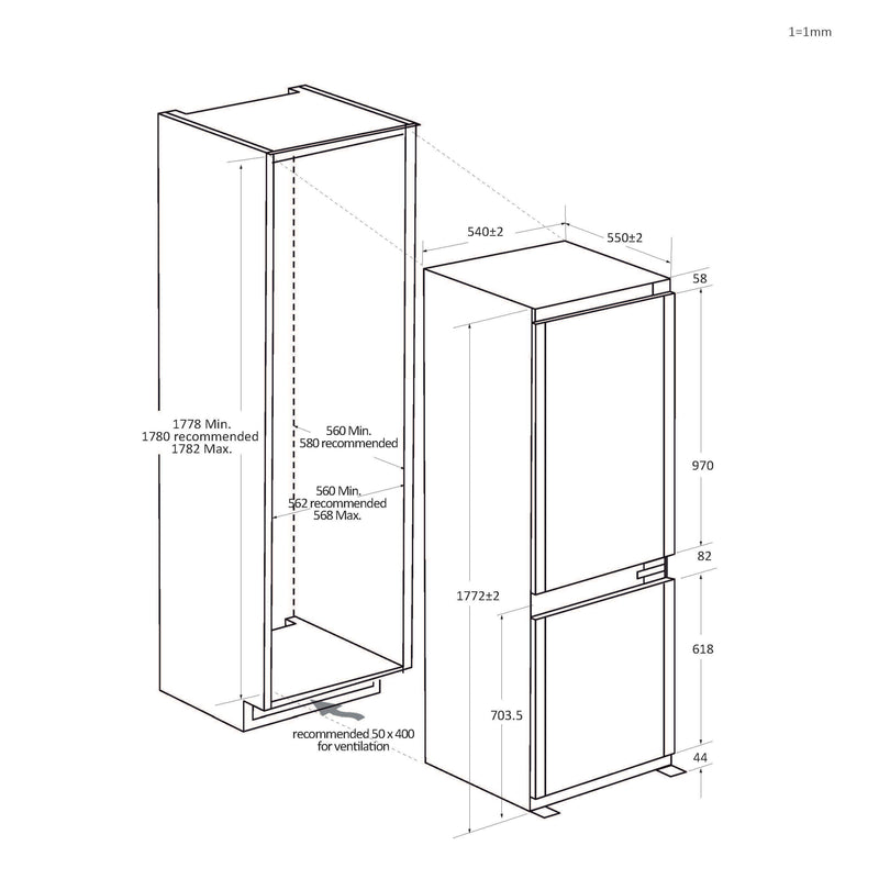 Hoover WCKBQL3518EVK - White Integrated Fridge Freezer - 268L - E Energy