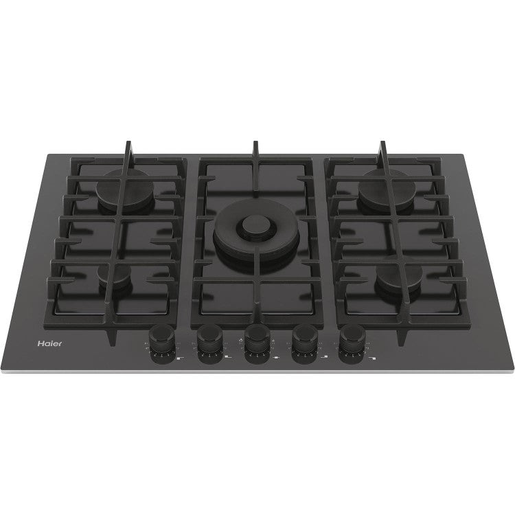 Haier HAVG75S2B - Black 5 Zone Glass Gas Hob