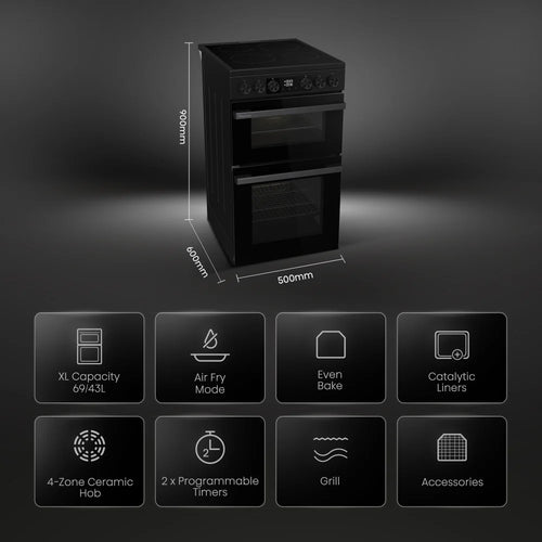 Hisense HDCEC5C10B - Black Electric Cooker - Double Oven Ceramic Hob - A Rated