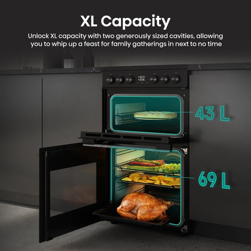 Hisense HDCEC5C10B - Black Electric Cooker - Double Oven Ceramic Hob - A Rated