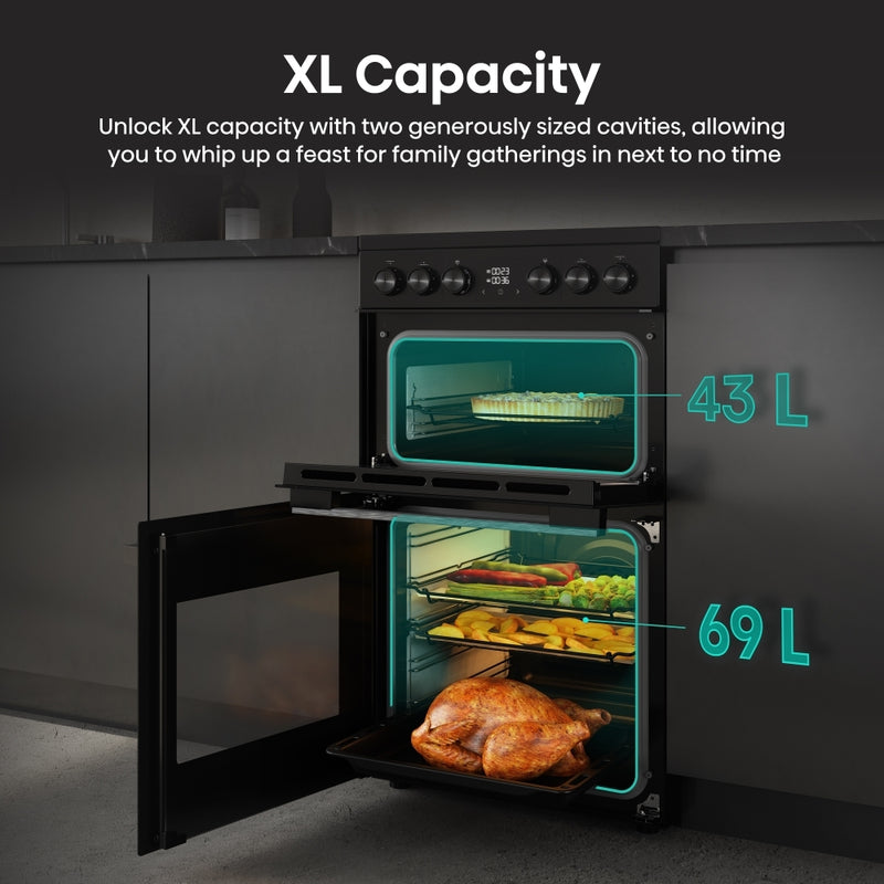 Hisense HDCEC5C10B - Black Electric Cooker - Double Oven Ceramic Hob - A Rated