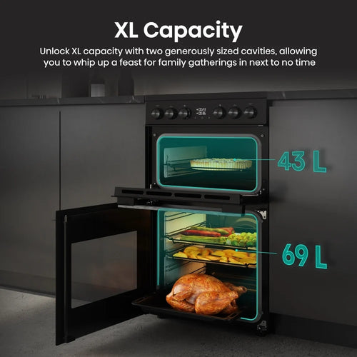 Hisense HDCEC5C10B - Black Electric Cooker - Double Oven Ceramic Hob - A Rated