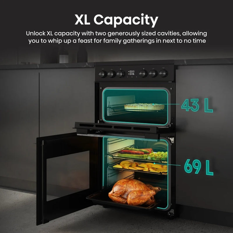 Hisense HDCEC5C10B - Black Electric Cooker - Double Oven Ceramic Hob - A Rated