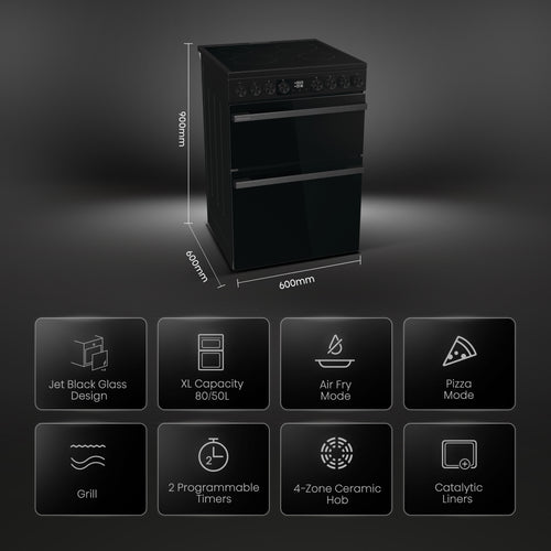 Hisense HDCEC6C20B - Black Electric Double Oven Cooker - Ceramic Hob - A Rated