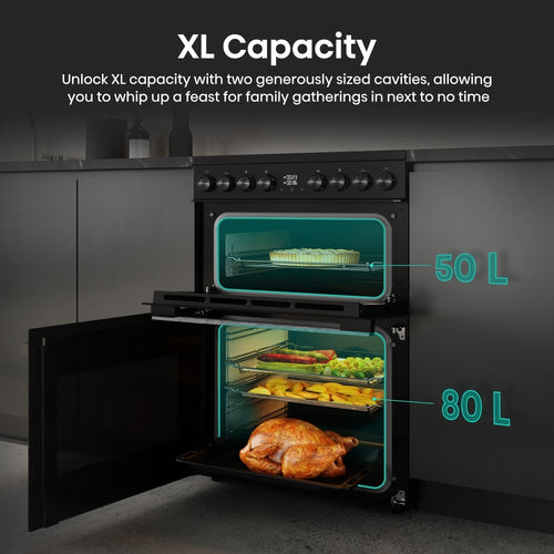 Hisense HDCEC6C20B - Black Electric Double Oven Cooker - Ceramic Hob - A Rated