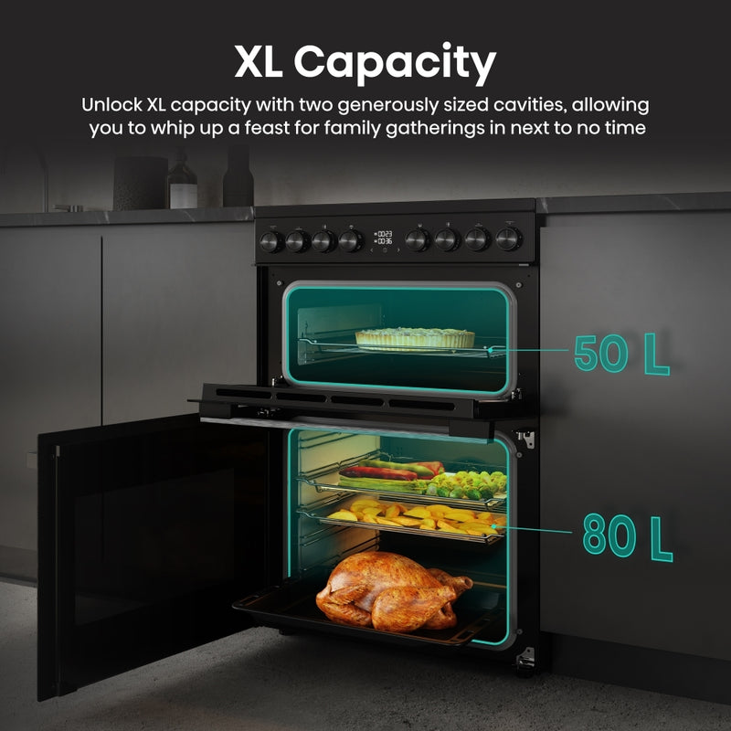 Hisense HDCEC6C20B - Black Electric Double Oven Cooker - Ceramic Hob - A Rated