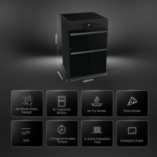 Hisense HDCEIT6C20B - Black Electric Double Oven Cooker - Induction Hob - A Rated