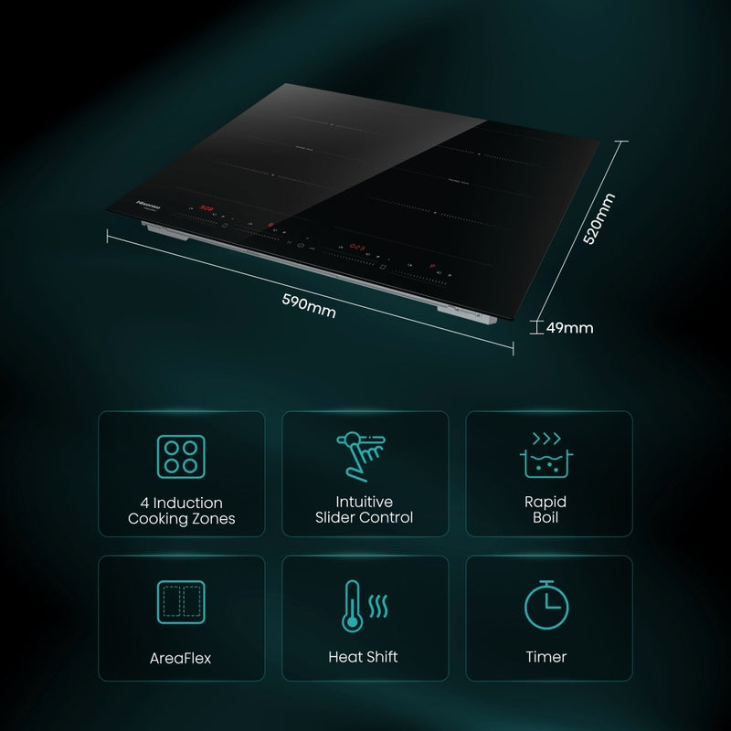 Hisense HI6442BSCE - Black Induction Hob - 4 Zones - 59cm