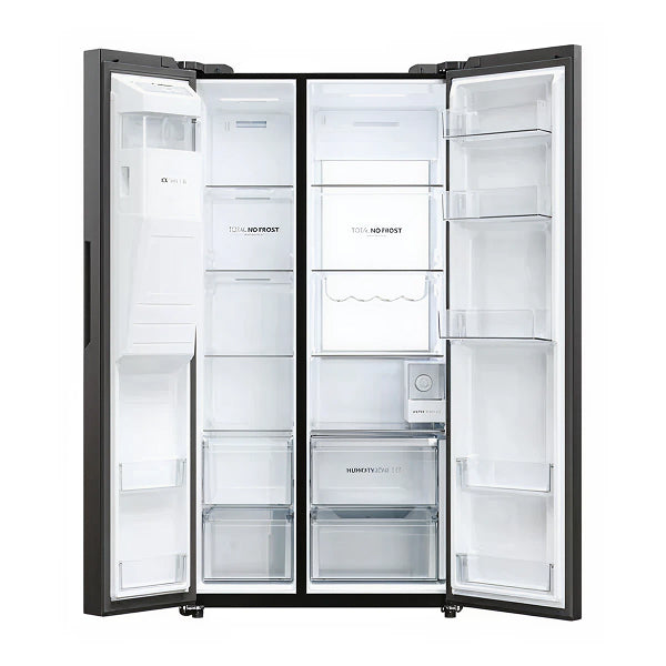 Haier HSW79F18DIPT - Slate Black Plumbed In American Fridge Freezer - 601L - D Energy Rating