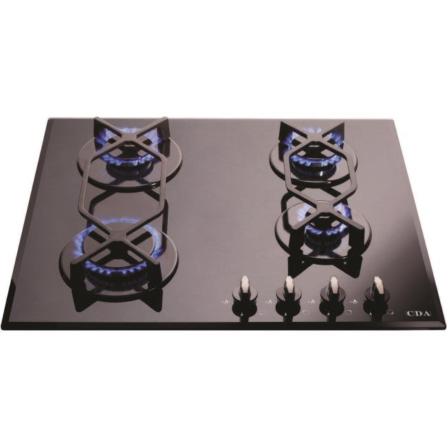 CDA HVG620BL - Black 60cm Four Burner Gas-on-glass Hob - 7.5kW