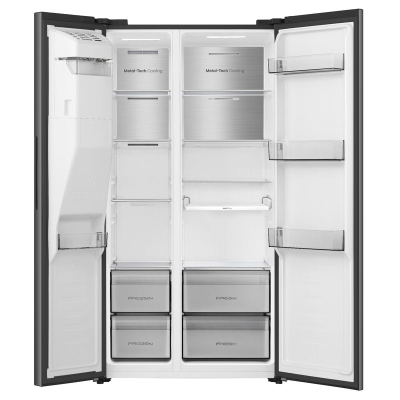 Hisense RS5P528SPFC - Black Steel American Fridge Freezer - 528 Litres - C Energy