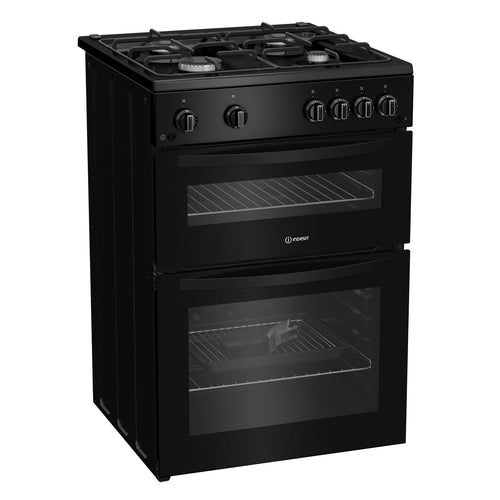 Indesit IDG6GB - Black 60cm Double Oven Gas Cooker - 72L/32L - A/A+ energy