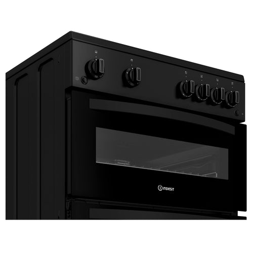 Indesit IDG6GB - Black 60cm Double Oven Gas Cooker - 72L/32L - A/A+ energy