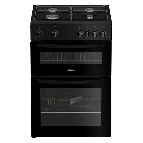 Indesit IDG6GB - Black 60cm Double Oven Gas Cooker - 72L/32L - A/A+ energy
