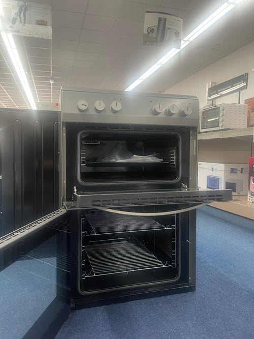 Amica AFC602SS 60cm Ceramic Electric Cooker with Double Oven, A Rated - Silver - Display