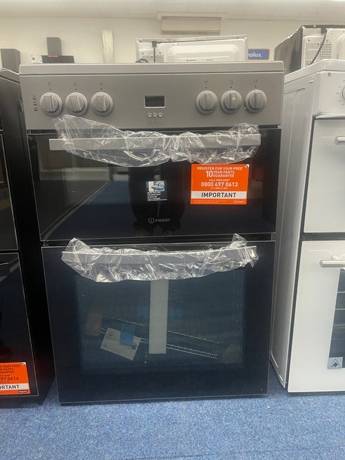 Indesit IDE6VDCS1 - Silver Electric Double Cooker - 60cm Ceramic Hob - A Energy - Display