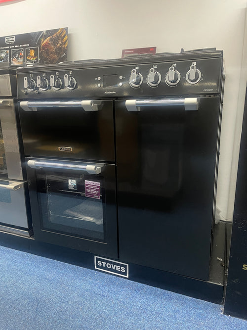 Leisure Cookmaster CK90G232K 90cm Gas Range Cooker with Electric Fan Oven - Black - A+/A Rated - Display