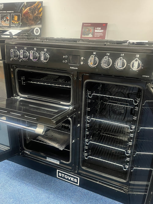 Leisure Cookmaster CK90G232K 90cm Gas Range Cooker with Electric Fan Oven - Black - A+/A Rated - Display