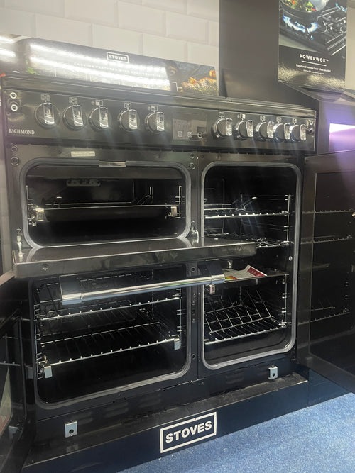 Stoves ST RICH S900DF BK - Black 5 Zone Dual Fuel Cooker - A energy - Display