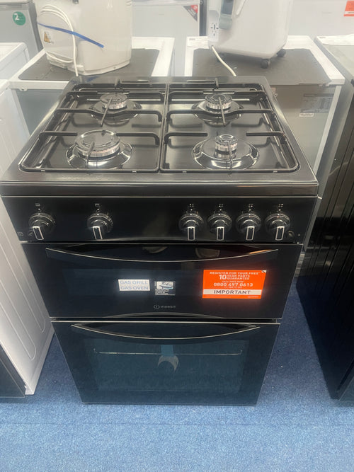 Indesit IDG6GB- Black 60cm Gas Double Cooker - A+ Energy Rating - Display