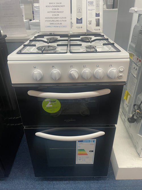 Statesman GTL50W - White 4 Zone Gas Cooker - Manual cleaning - A energy - Display