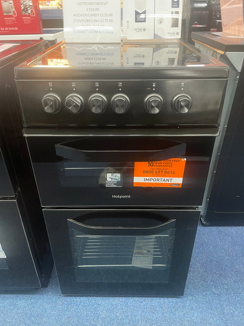 Hotpoint HTE5VCB - Black 50cm Electric Cooker - Ceramic Hob - A Energy - Display