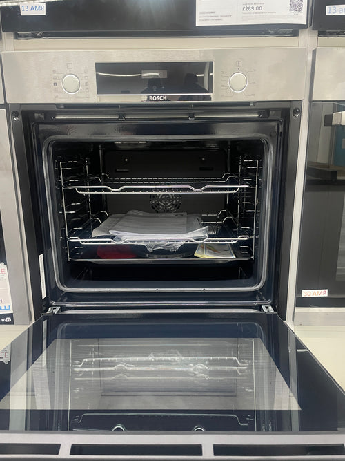 Bosch Series 4 HQA534BS3B - Stainless Steel 71L Built-In Electric Single Oven with added steam function - 3D Hot Air - A+ Energy Rating - Display