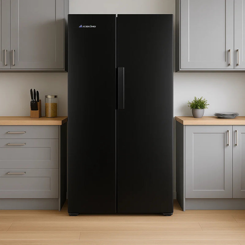 Iceking IQ30-SBS178BL - Black American Fridge Freezer - 445L - E Energy