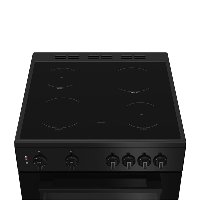 Indesit IT60V9KMB - Black 60cm Twin Cavity Electric Cooker - Double Cavity, Ceramic Hob, Steam&Clean - A Energy Rating