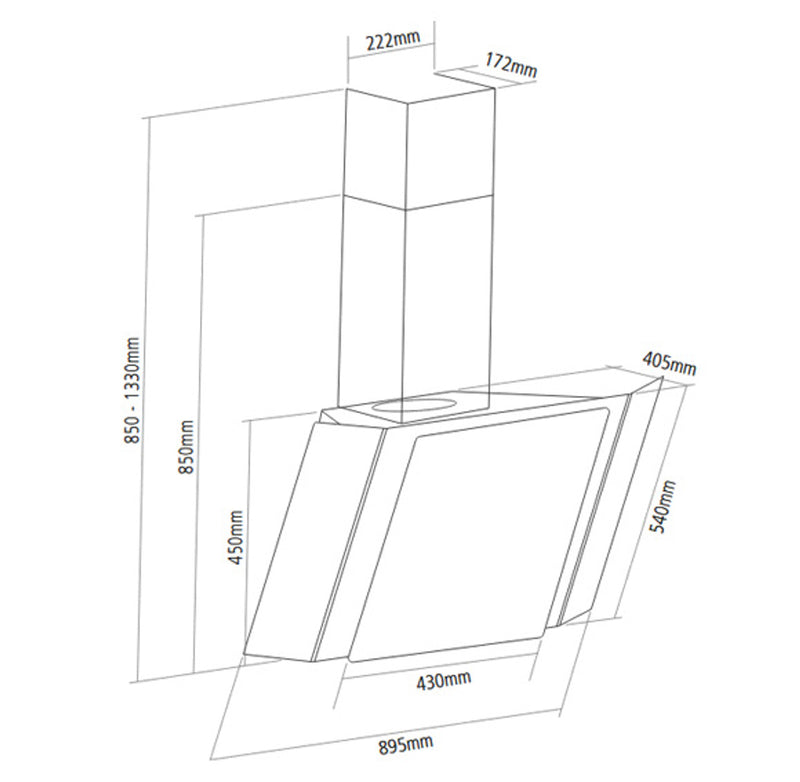 Caple ZEL900 - Black Glass 90cm Chimney Extractor Hood - 612 m³/h - A energy