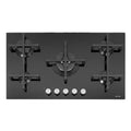 Caple C7591G - Black 86cm 5 Burner Gas on Glass Hob - 4kW Triple Ring Burner - Cast Iron Supports