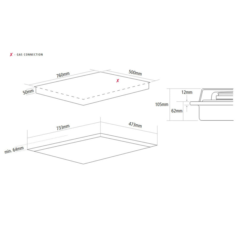 Caple C4071G - Stainless Steel 76cm 5 Burner Gas Hob - 4kW Triple Ring Burner - Flame Safety