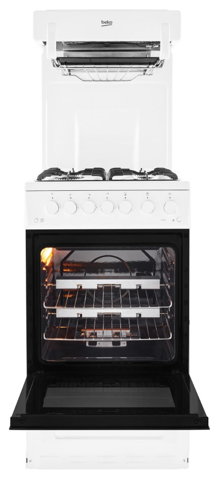 Beko KA52NEW - White 4 Zone Gas Cooker - Manual cleaning - A energy - Display