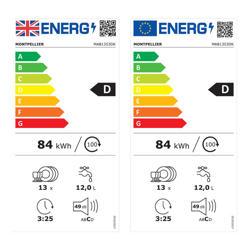 Montpellier MAB1353DK - Black Dishwasher - 13 Place Settings - D Energy