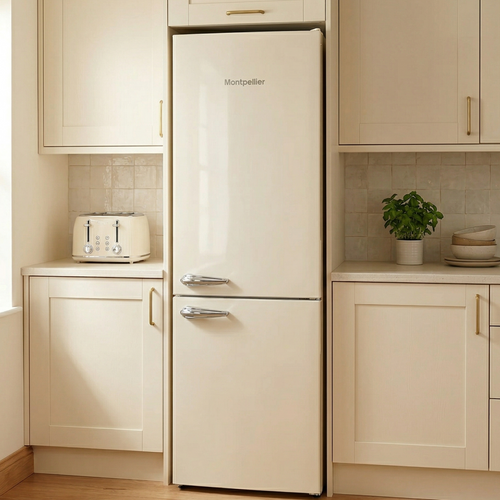 Montpellier MAB386EC - Cream Retro No Frost Fridge Freezer - 186cm - E Energy Rating