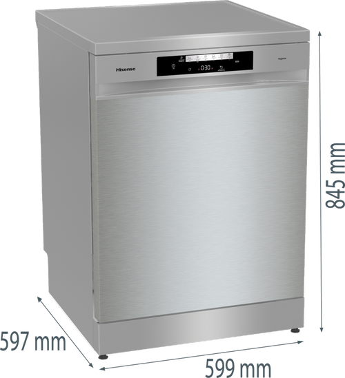 Hisense HS642D90XUK - Silver 14 Place Setting Freestanding Dishwasher - 60cm - 46 dB - D Energy