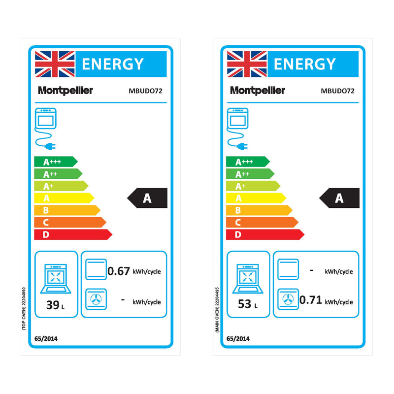 Montpellier MBUDO72 - Black Built-Under Double Oven - 39L/53L Capacity - A/A Energy - Display