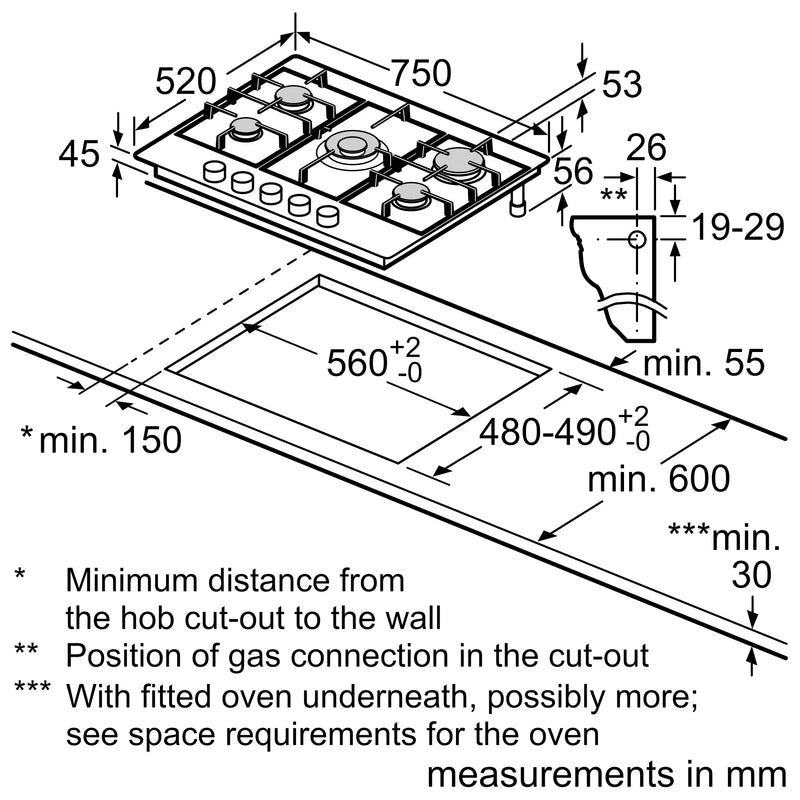 Bosch Series 4 PGQ7B5B90 - Stainless steel 5 Zone Gas Hob