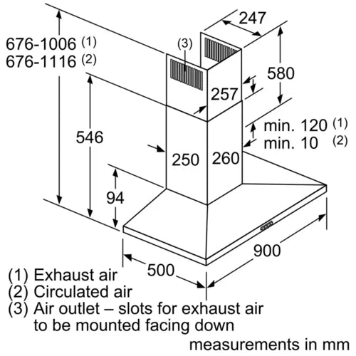 Neff D94QFM1N0B - Stainless steel Chimney Extractor Hood - A energy