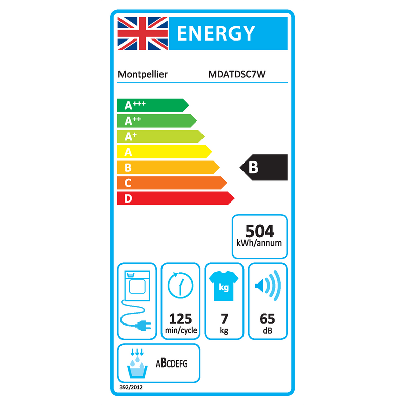 Montpellier MDATDSC7W - White 7KG Tumble Dryer - Condenser - B energy