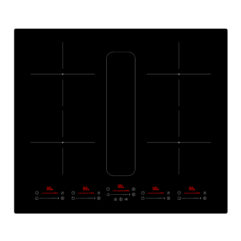 Montpellier MDAVIN60DF - Black Glass 60cm Vented Induction Hob - 4 Cooking Zones - A++ Energy
